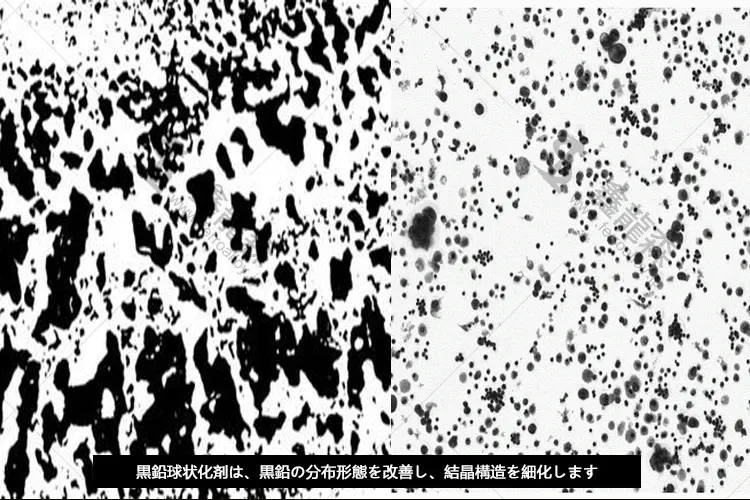 黒鉛球状化剤は、黒鉛の分布形態を改善し、結晶構造を細化します