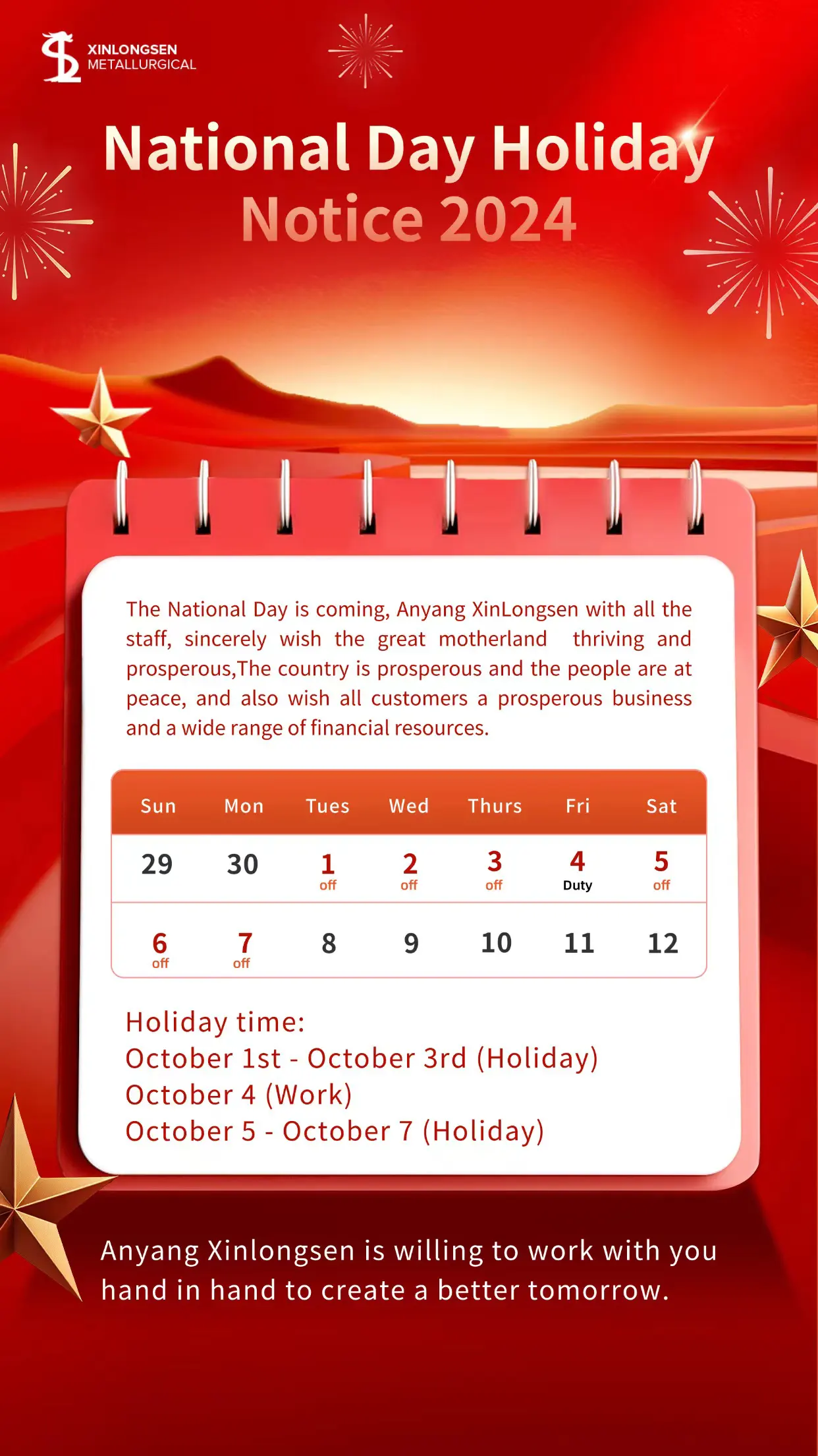 National Day Holiday Notice 2024